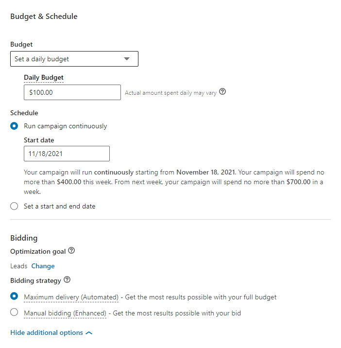 Budget & schedule fields