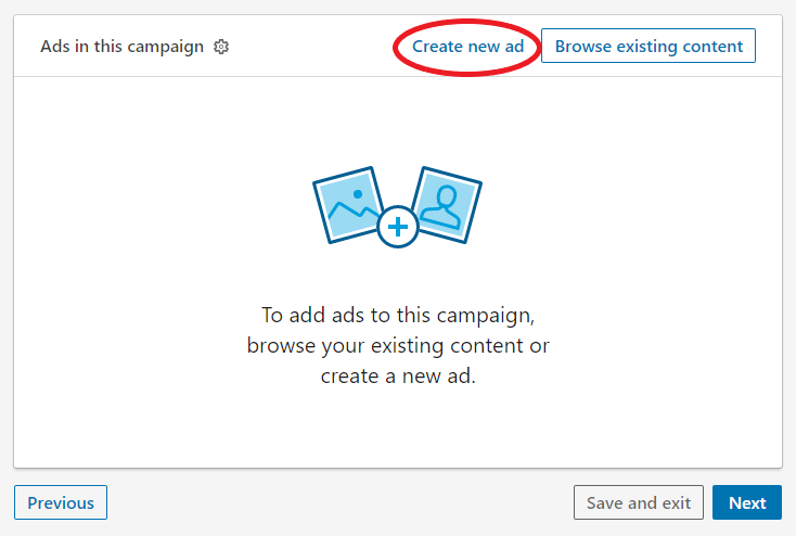 Create new ad button