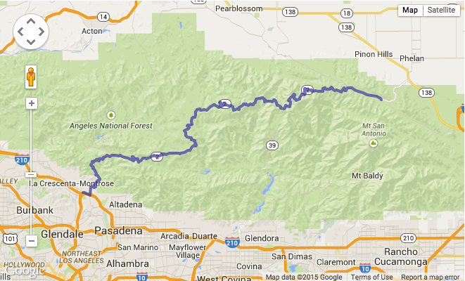 Map Of Angeles Crest Highway.