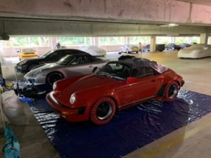 Concours preparation area, the color coordinated tire socks were a big hit with the crowd