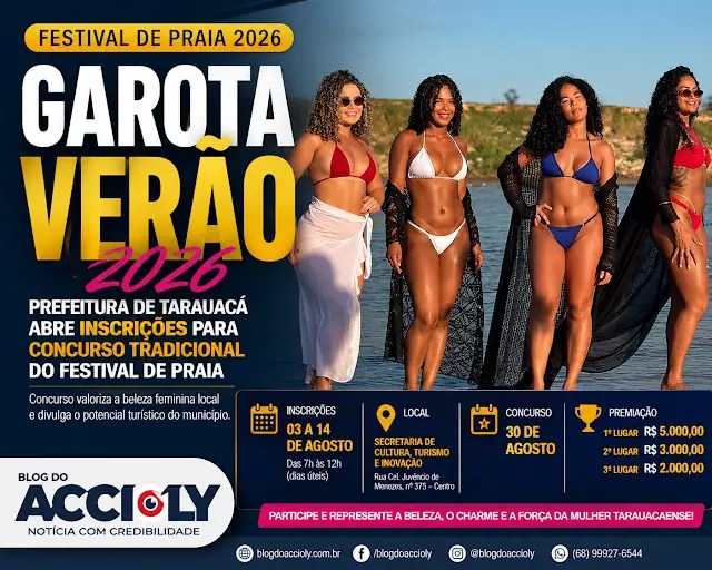 Concurso Garota Verão 2026 de Tarauacá abre inscrições com R$ 10 mil em prêmios
