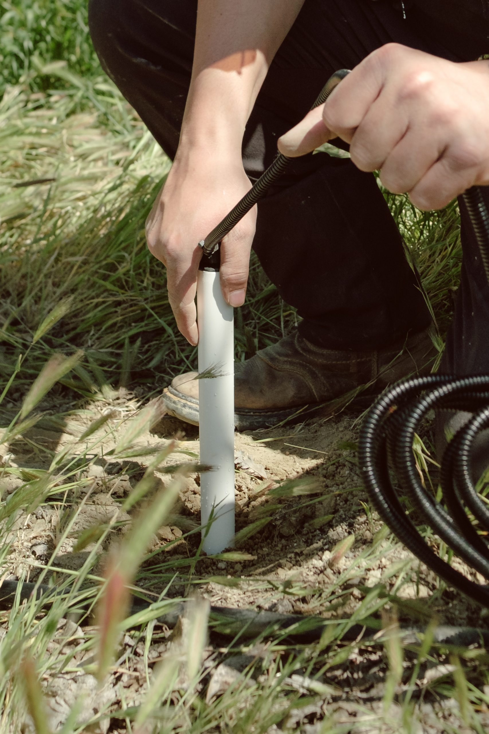 Soil moisture probe being installed