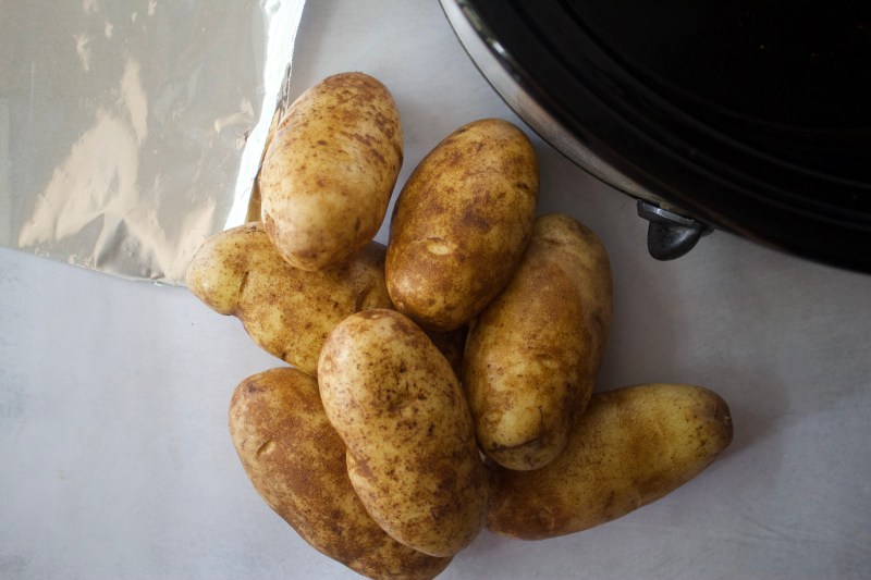 Ingredients to make Slow Cooker Baked Potatoes  