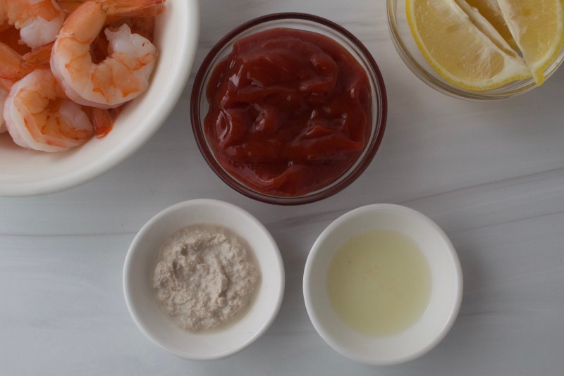 Ingredients to make Quick 2 Minute 3 Ingredient Shrimp Cocktail Sauce