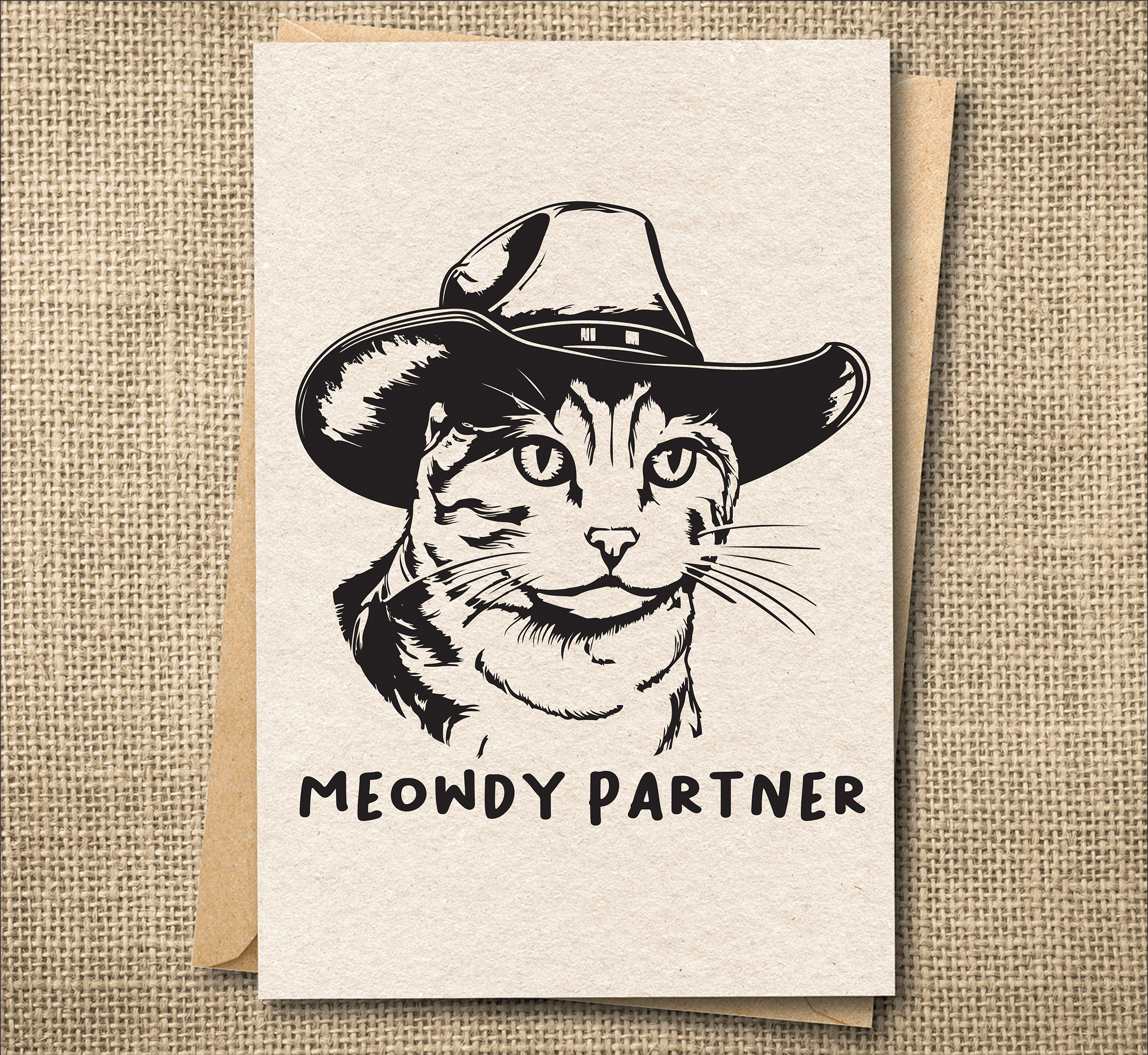 Meowdy Partner funny cowboy cat greeting card
