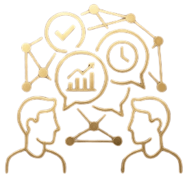 Clear communication icon showing two people and communication symbols