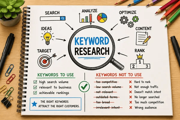 Keyword research process showing how SEO keywords are selected and optimized