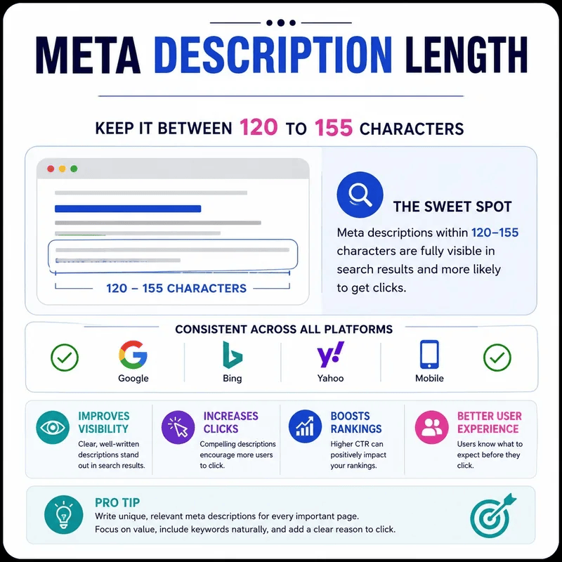 Illustration explaining recommended meta description length for SEO