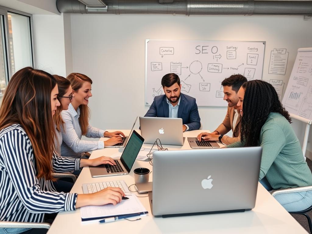 Marketing team implementing SEO strategies learned during training