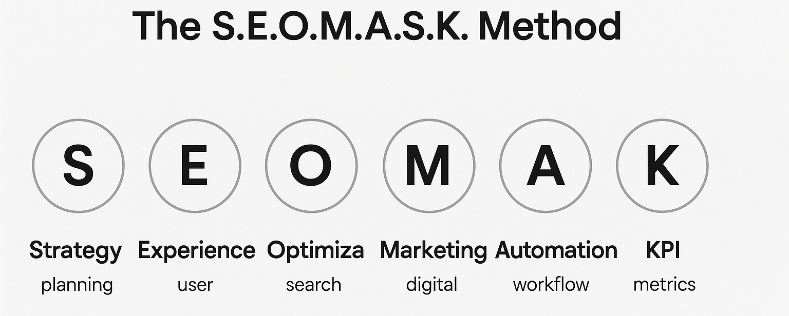 Metodo SeoMask schema visivo del processo SEO e sviluppo ecommerce orientato alle conversioni