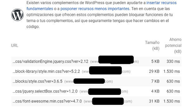 CSS y javascript frenan la velocidad de carga.