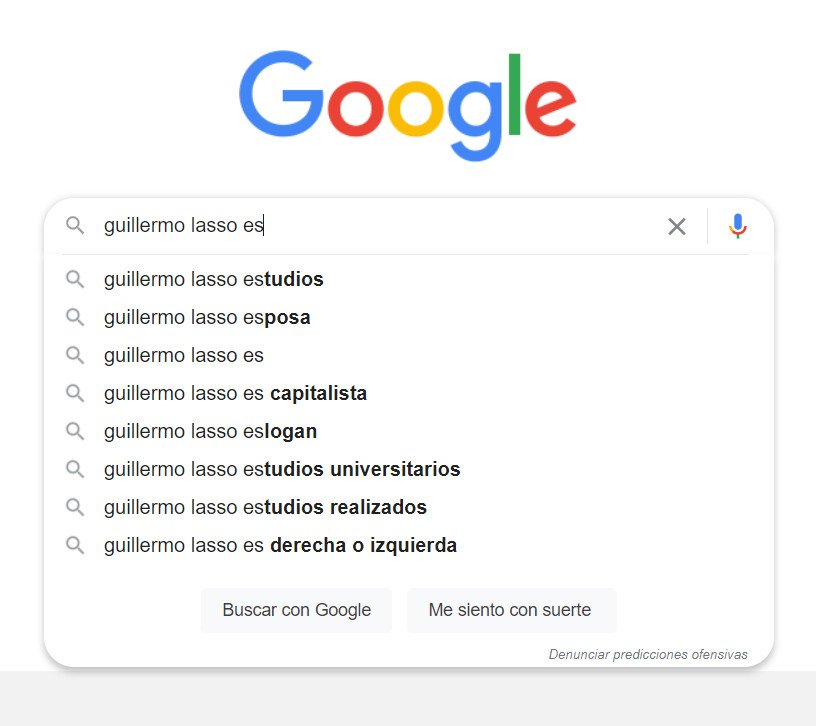 Búsquedas por Guillermo Lasso con Google autocompletar.