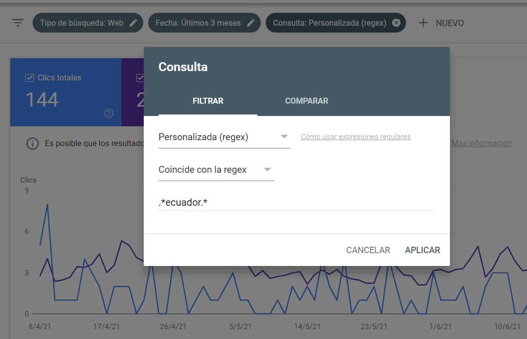 Expresiones regulares en Search Console.