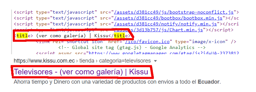Cambio del title, ejemplo categoría de la tienda en línea Kissu.