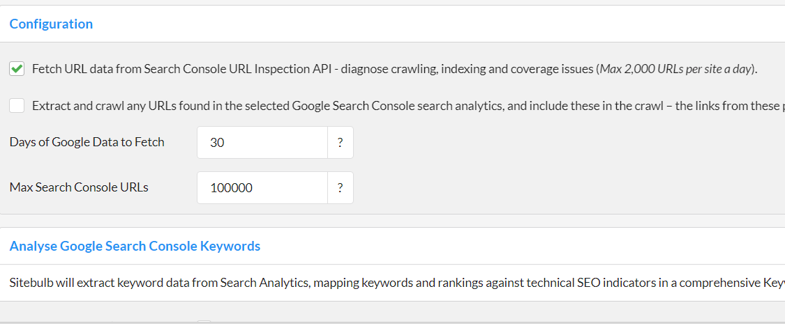Conectar Sitebulb con Search Console para utilizar la neuva API de Search Console.