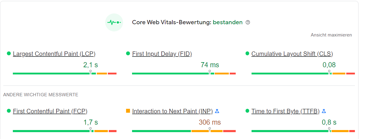 INP en Page Speed Insights.