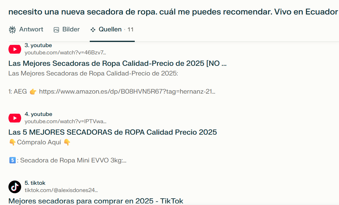 Fuentes que meustra Perplexity.