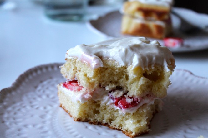 Basil strawberries and cream sheet cake