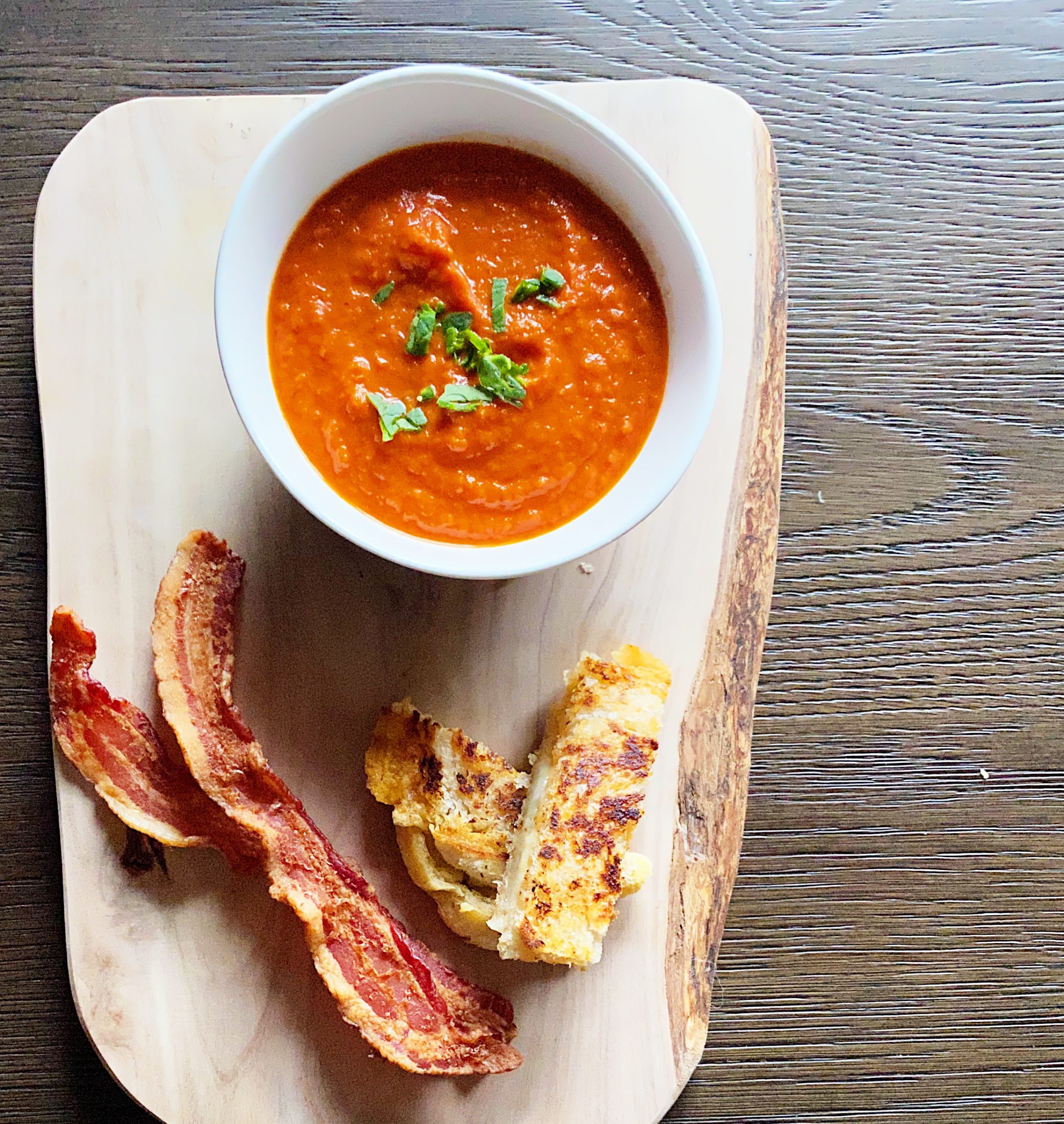 pantry tomato soup with crispy bacon