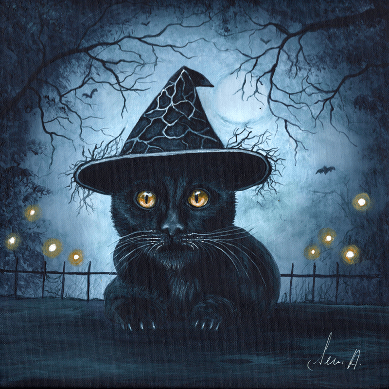 Spooky Black Cat Painting