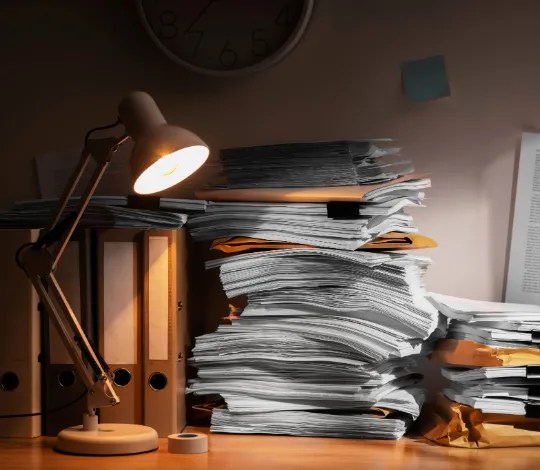 Stack of Documents with a lamp