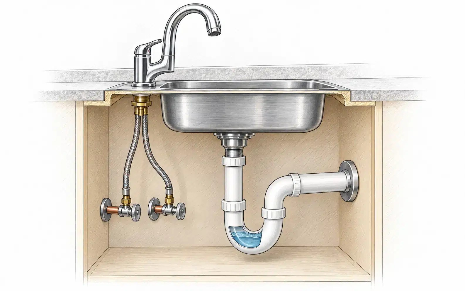Sink, supply and trap cutaway