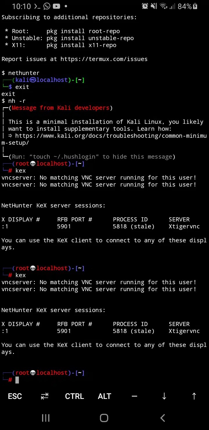 Error de VNC/KeX antes de actualizar en Termux