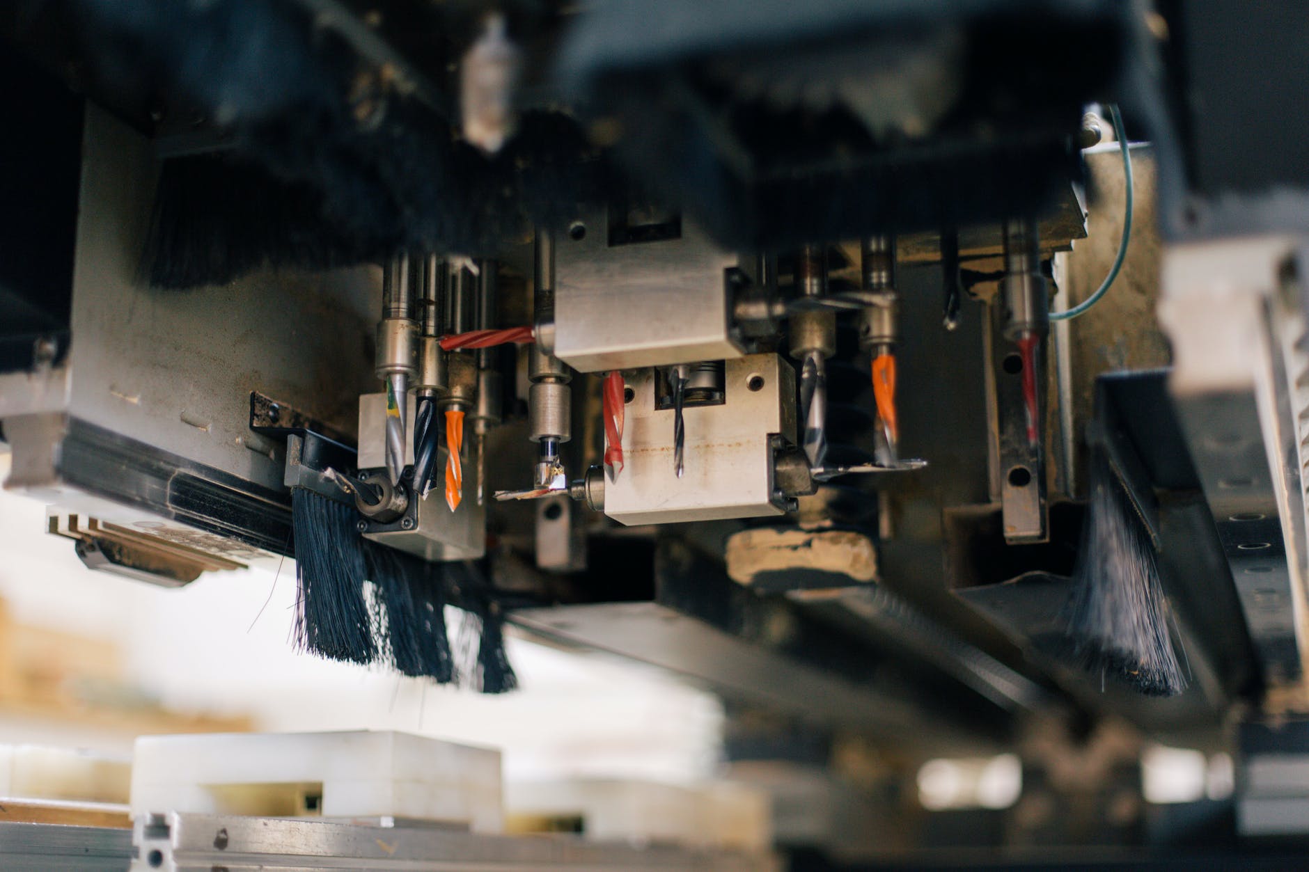 close up of bristle brushes on industrial machine