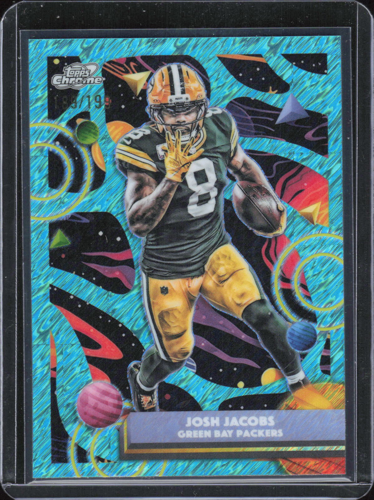 2025 Topps Chrome Cosmic #36 Josh Jacobs Gold Interstellar Refractor #/50
