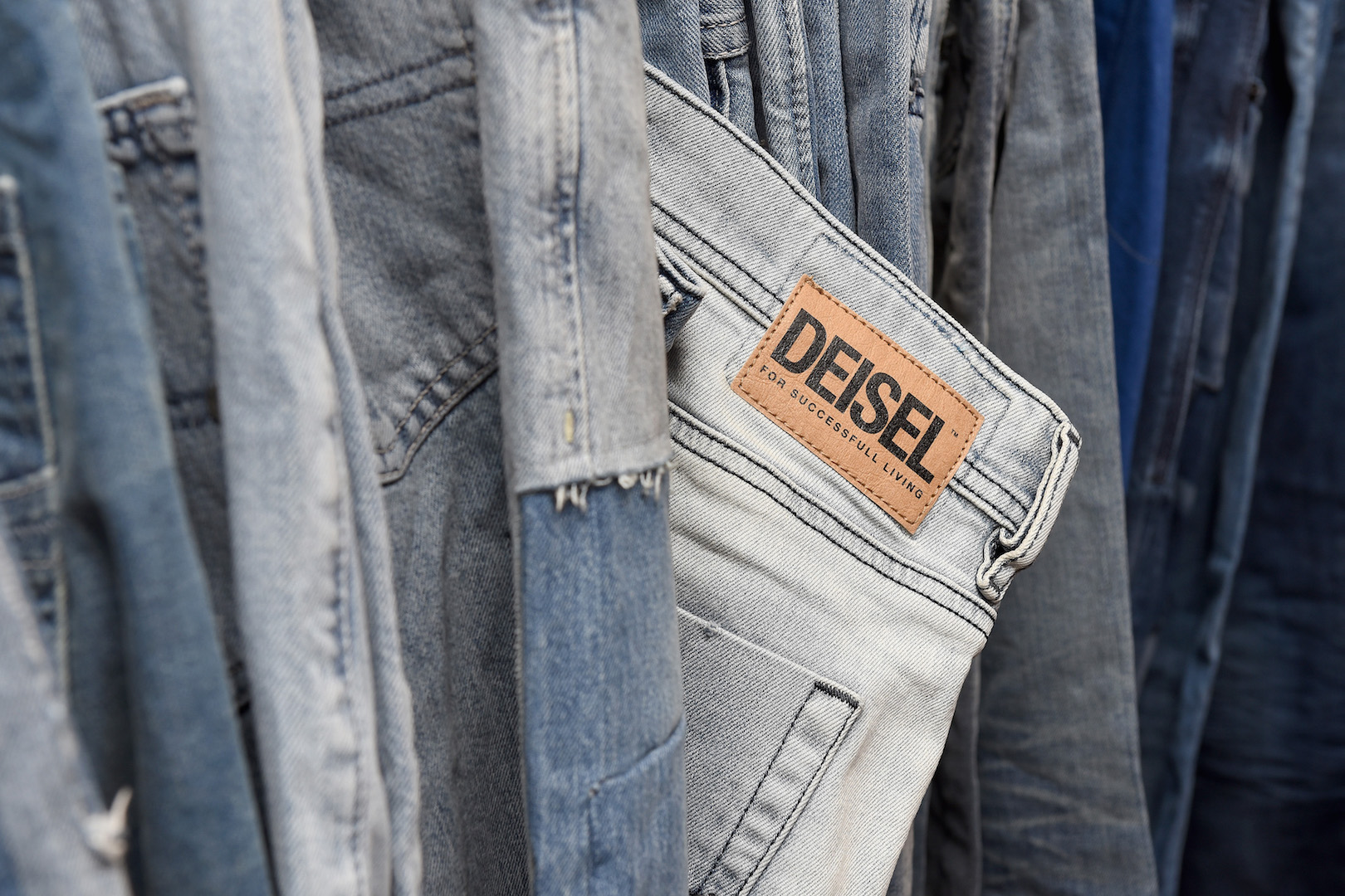 NEW YORK, NY - FEBRUARY 09: Clothing on sale at Diesel's opening of a real knock-off store on Canal Street during NY Fashion Week on February 9, 2018 in New York City. (Photo by Presley Ann/Getty Images for Diesel)