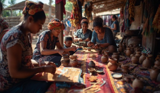 Representação de práticas tradicionais sustentáveis, com uso de materiais naturais e processos manuais que respeitam o meio ambiente e valorizam o consumo consciente.