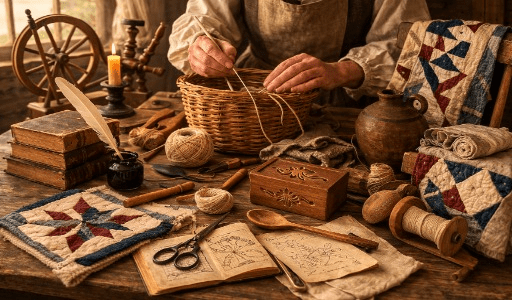 Mostra oficina Quaker e seu trabalho artesanal.