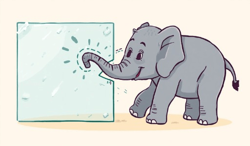 Elefante empurrando chapa de acrílico transparente que permanece intacta, demonstrando resistência do material