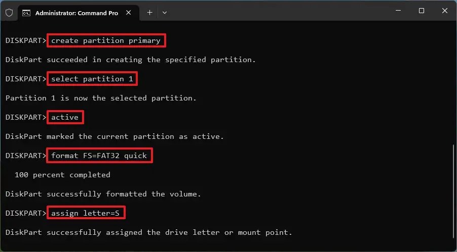 DiskPart prepare USB for Windows Server files