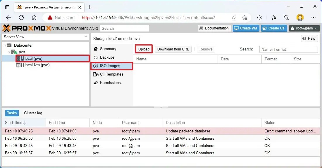 Proxmox local ISO images