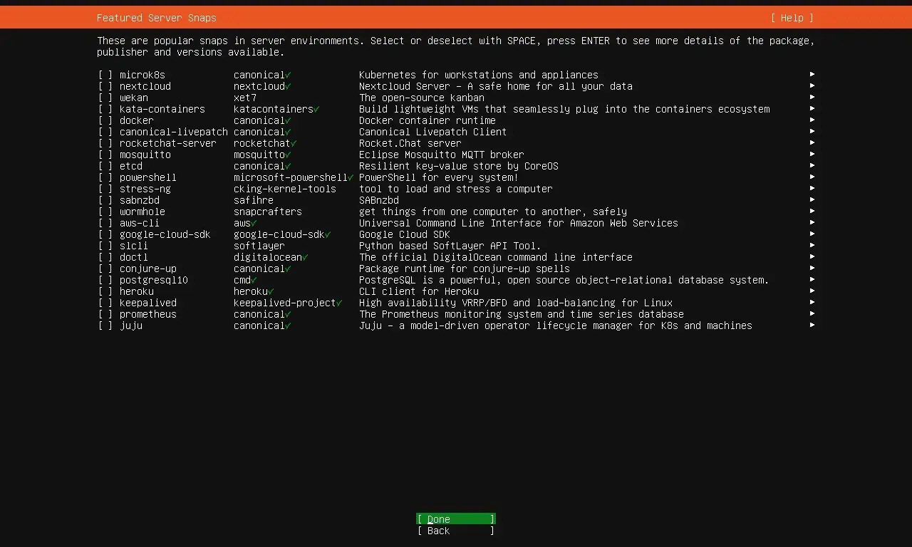 Optional features for Ubuntu Server