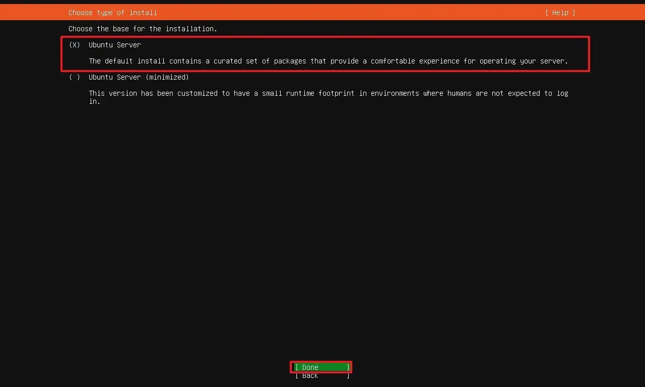 Ubuntu Server installation type