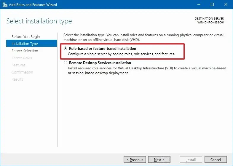 Role-based or feature-based installation