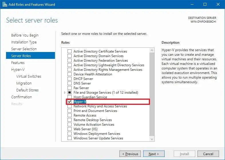 Server role Hyper-V