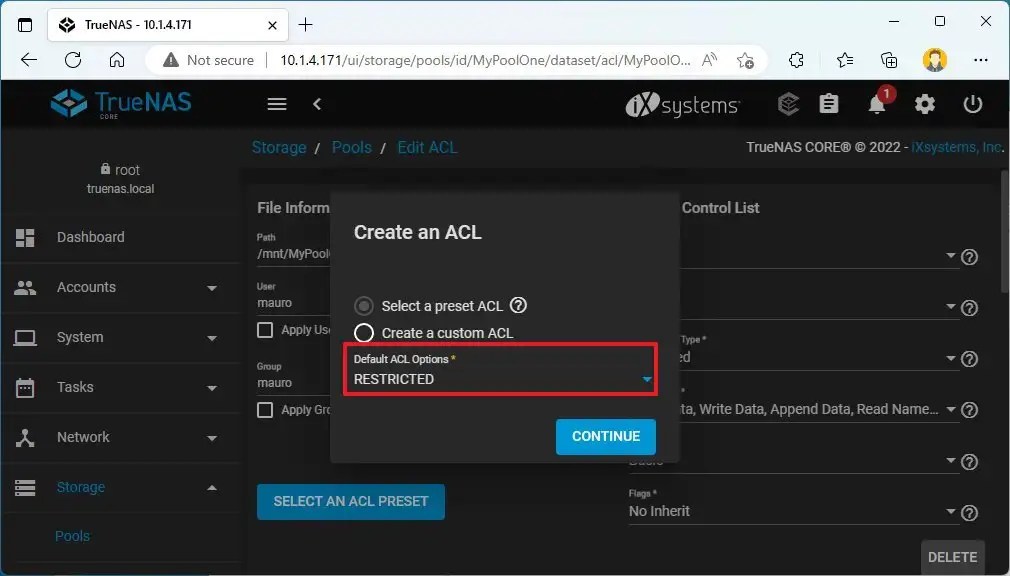 TrueNAS choose default ACL