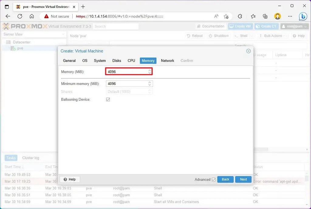 Proxmox VM memory settings