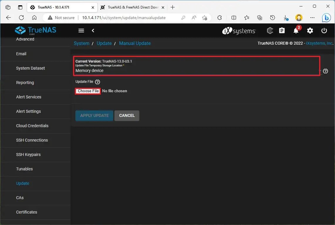 TrueNAS temp update location