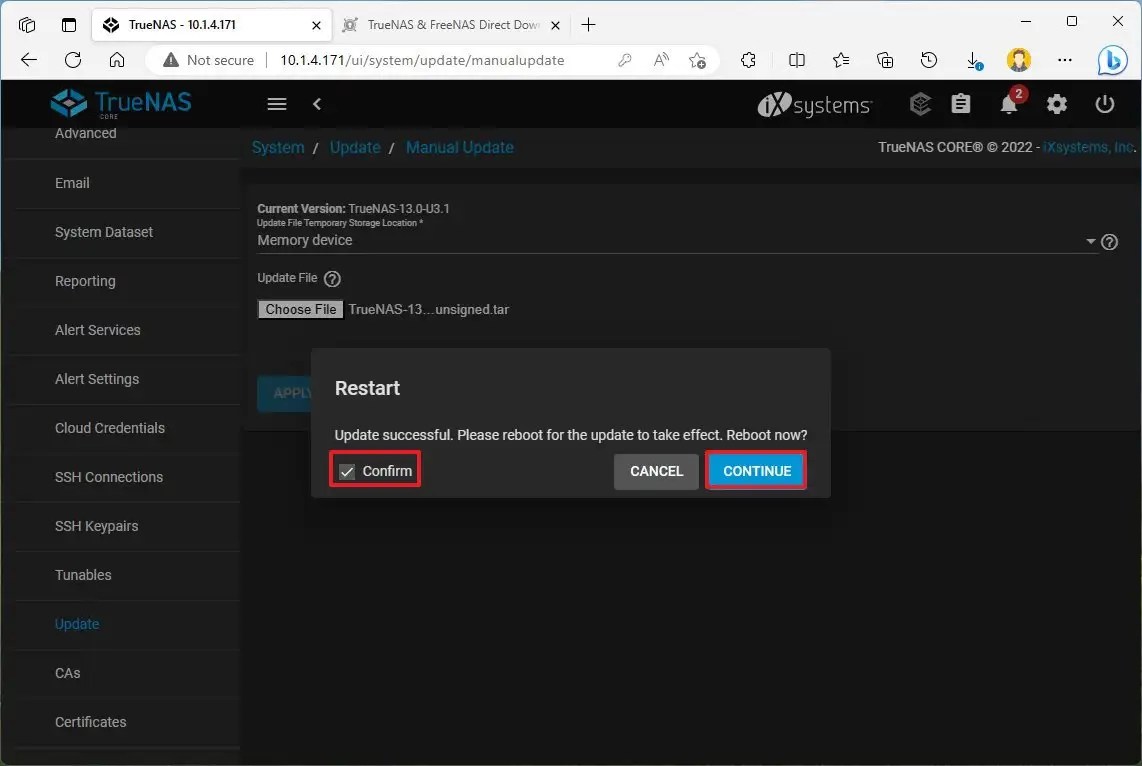 Restart to apply file update