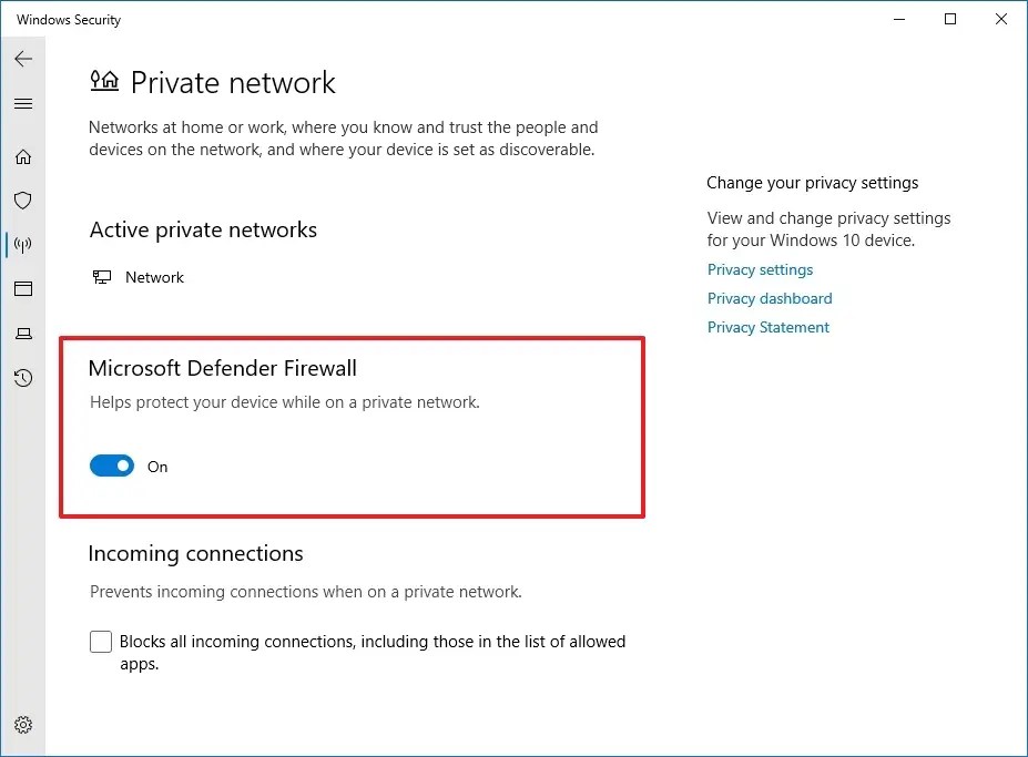 Microsoft Defender Firewall disable option