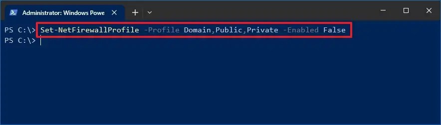 PowerShell disable firewall