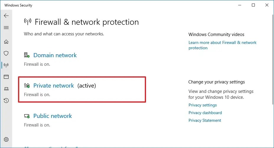 Windows Security active firewall