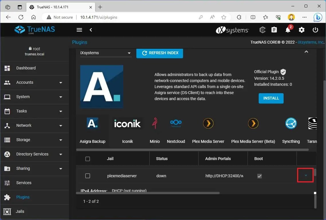 TrueNAS expand plugin settings