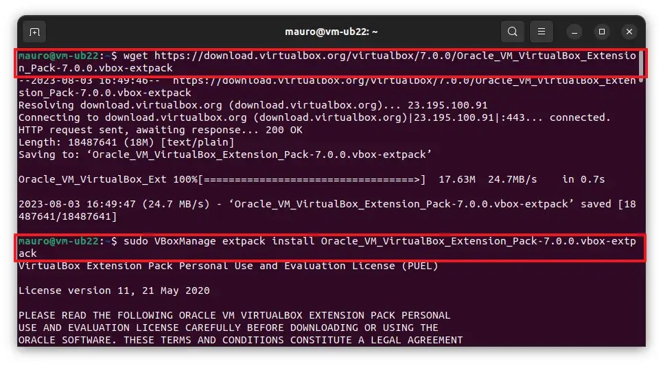 Ubuntu install VirtualBox latest extensions