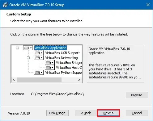 VirtualBox setup settings