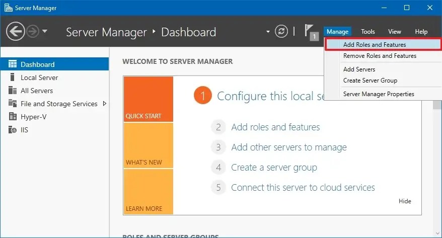Windows Server add roles and features